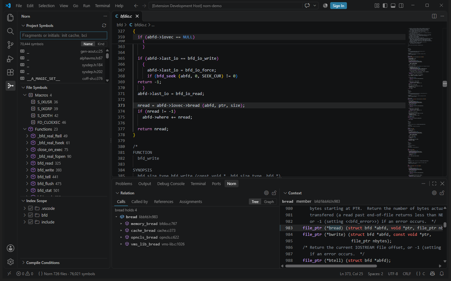 Norn in VS Code: Project Symbols, File Symbols, Relation and Context around the editor